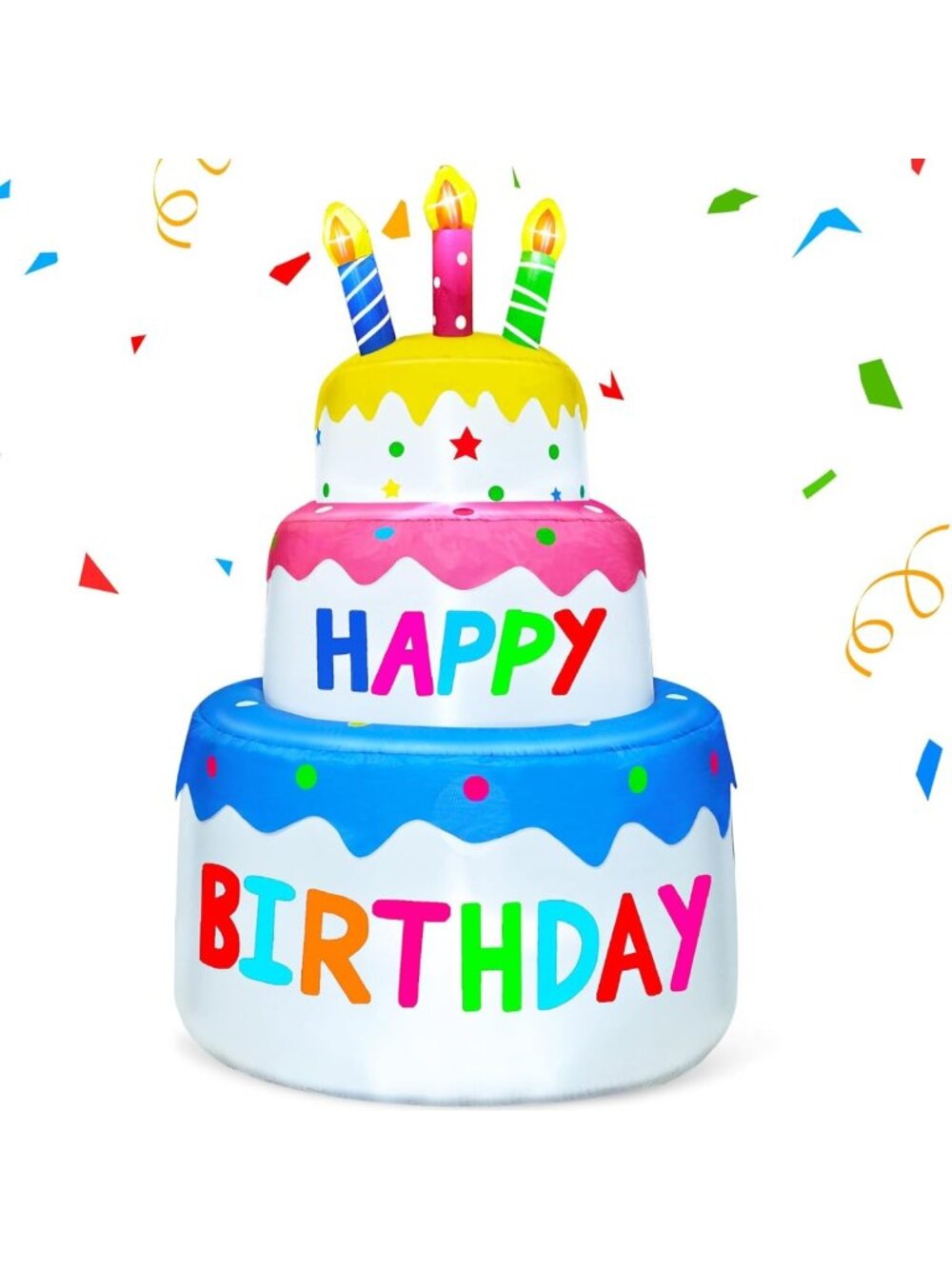 6 Ft Inflatable Happy Birthday Cake - Lighted Party Decor with LED Candles